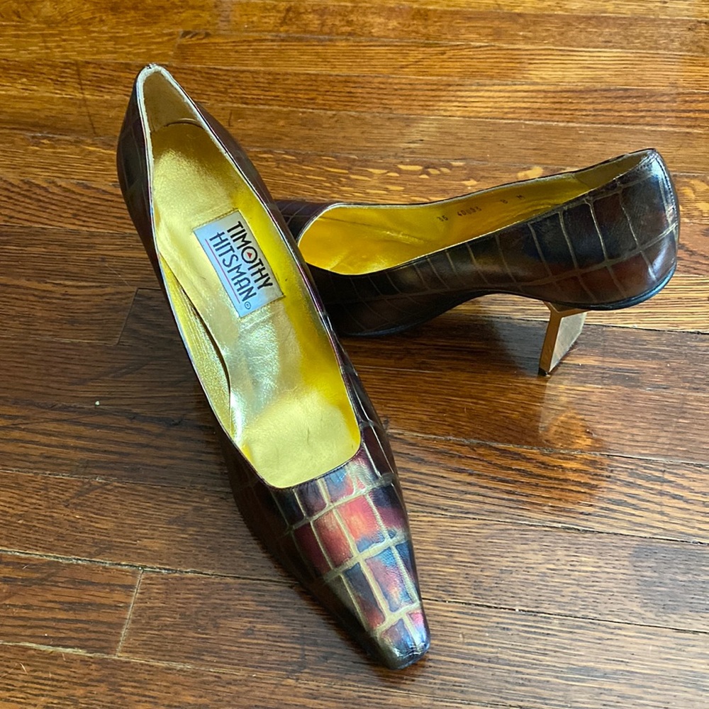 Timothy Hitsman Women's Designer Heels Shoes Red Black Gold size 8M. 45 40643